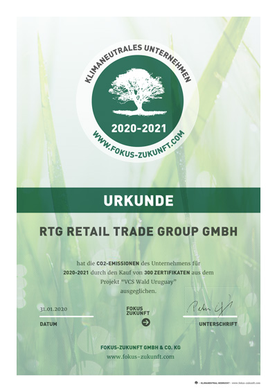 Die RTG Retail Trade Group GmbH zeigt Klimaschutzengagement!