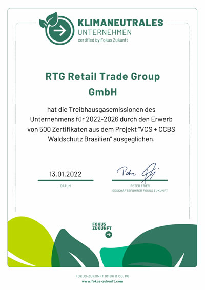 Die RTG Retail Trade Group GmbH zeigt auch weiterhin Klimaschutzengagement!